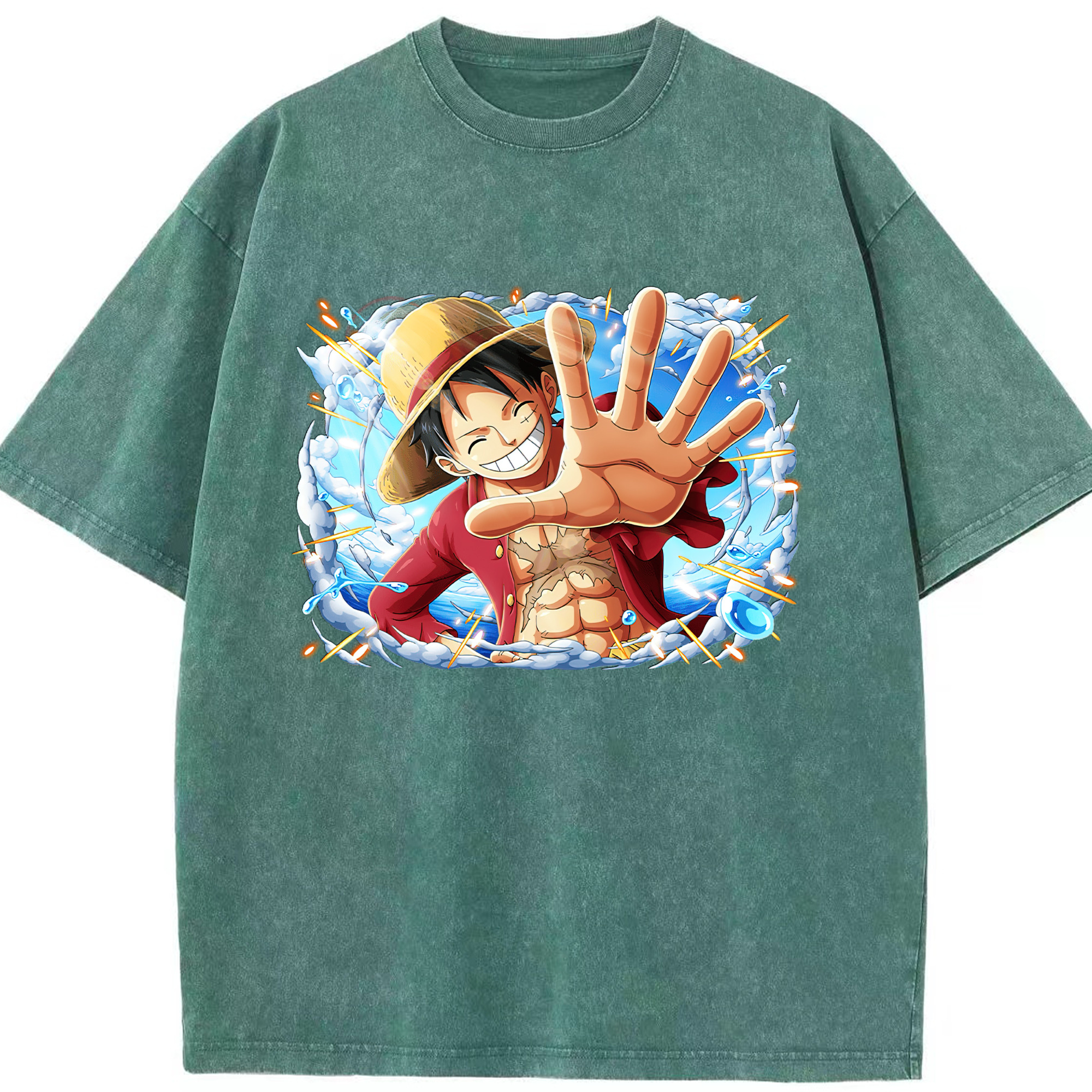ワンピース モンキー・D・ルフィ ONE PIECE Monkey D. Luffy 綿100% ヴィンテージ風 半袖Tシャツ（フロントプリント）